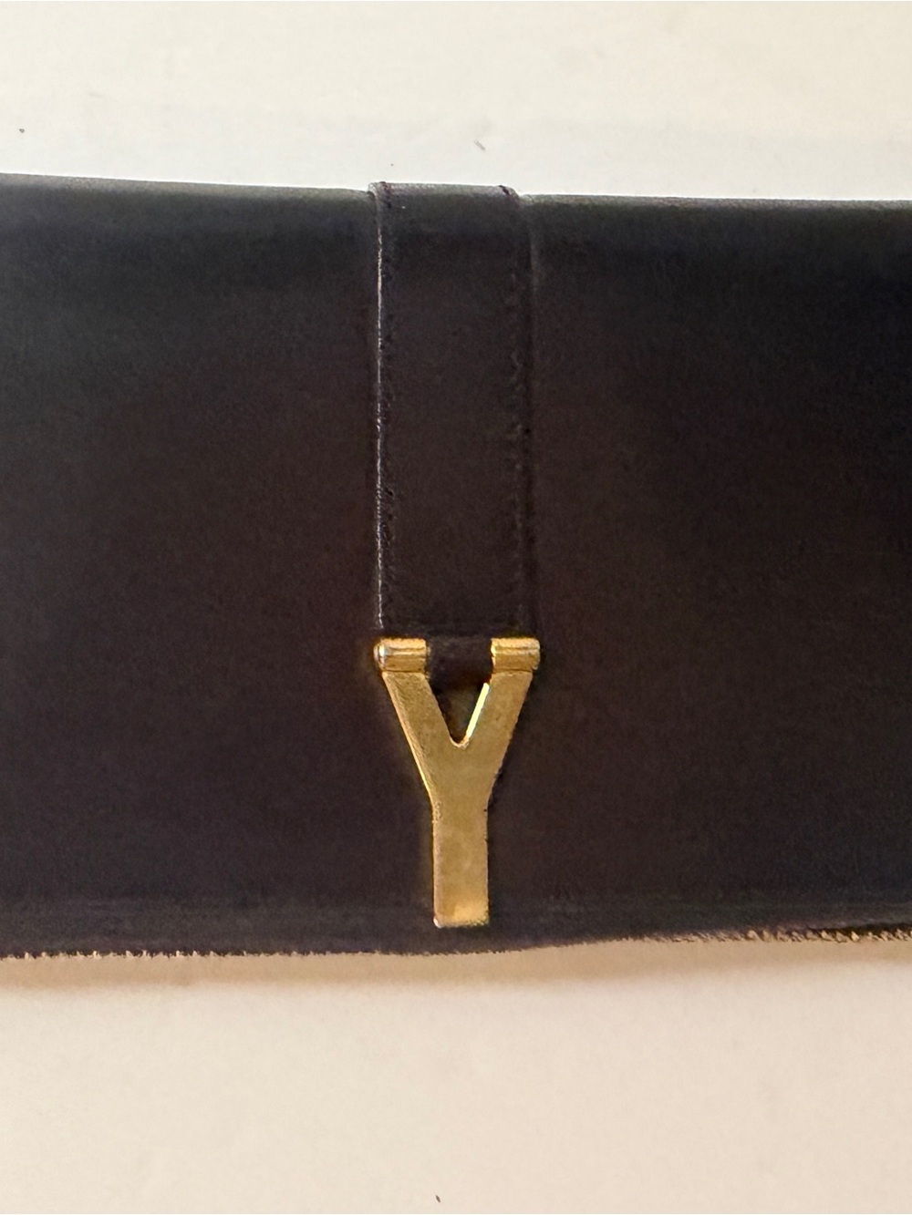 Saint Laurent Dark Brown Leather Wallet with Gold Y Hardware - Picture 2 of 15